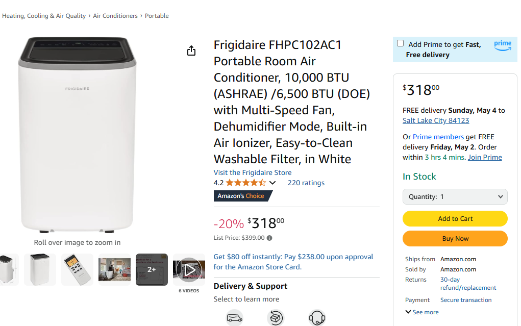Frigidaire FHPC102AC1 Portable Room Air Conditioner, 10,000 BTU - Photo 9